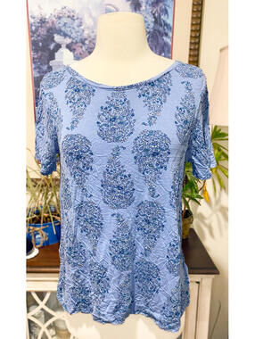 Old Navy Blue Floral Paisley Top Medium Short Sleeve Lightweight Blouse